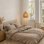 Ensemble de housse de couette 55% lin français 45% coton 3 pièces beige / avoine foncé