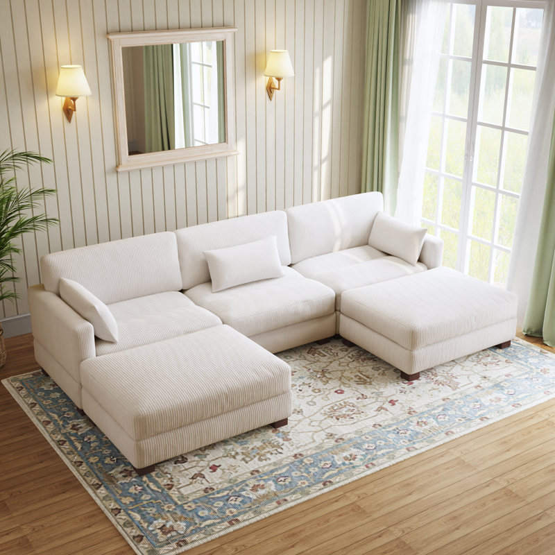 Canapé modulaire en velours côtelé Maelina , H 30,7 po x l 123,6 po x P 68,1 po, Velours côtelé beige