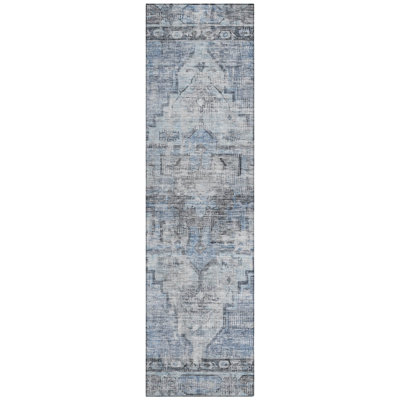 Machine Washable Indoor/Outdoor Xhevrie Blue Rug