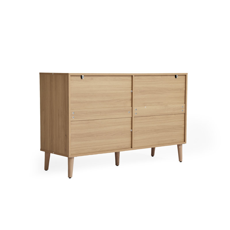 Armoire de rangement à 6 tiroirs en bois massif avec façades en rotin tissé à la main, Gruau