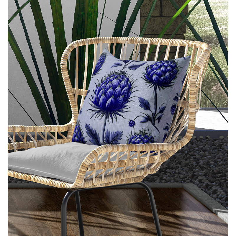 Coussin intérieur / extérieur Thistle Garden, Bleu, Carré 16 po