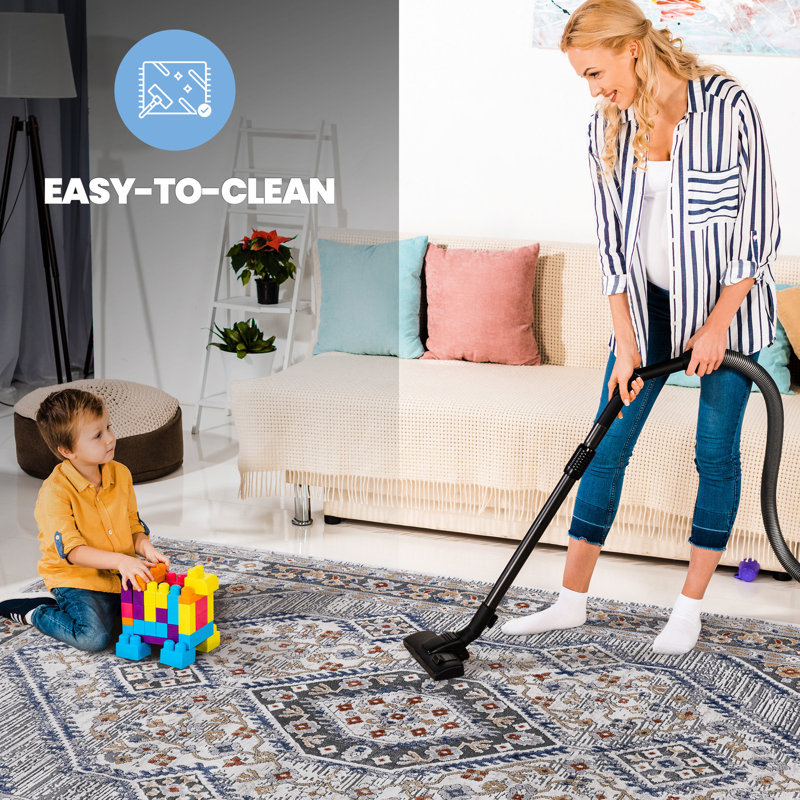 Blue/cream/ 5x7 Area Rug, Non-shedding & Stain , Ideal For Living Room, Bedroom, Dining Home Office Use Stylish Rug 5x7, Non-shedding, Dining, Look