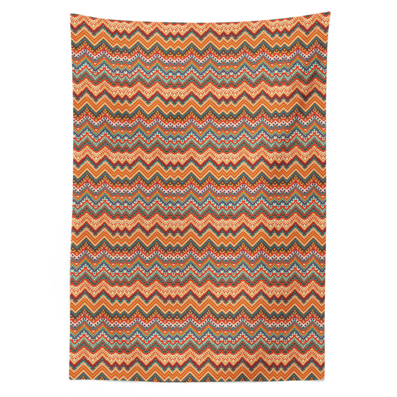 Colorful Tablecloth, Colorful Chevron Zig Zag Lines Historical Mayan Pattern Ethnicity Theme, Rectangular Table Cover For Dining Room Kitchen Decor, 52" X 70", Multicolor