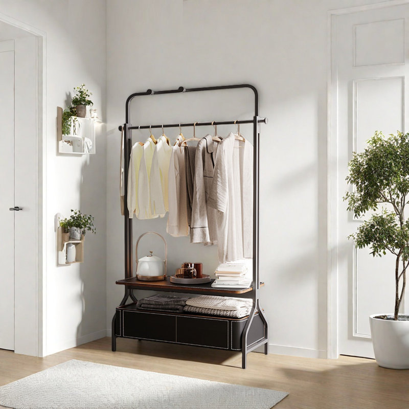 Stainless Steel Wardrobe with Hooks, Black