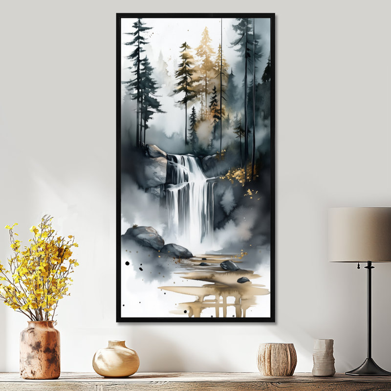 «Gray Gold Chamberlin III - Gray Dramatic Large», reproduction d'art sur toile encadrée nature, Cadre flottant noir