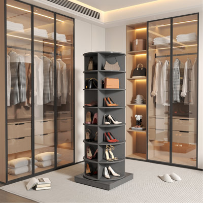 Gray Rotating Shoe Cabinet With 7 Layers Can Accommodate Up To 28 Paris Shoes