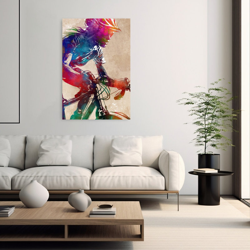 «Dynamic Cycling Watercolor Abstract Contemporary City Architecture», art mural, 60" H x 40" W