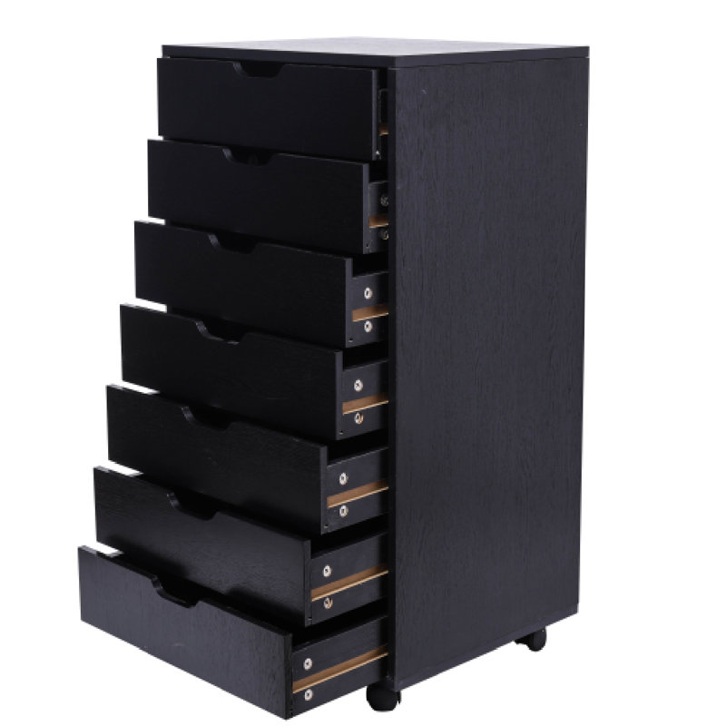 Armoire de rangement mobile en bois à 7 tiroirs Alyncia pour garde-robe / bureau, Noir