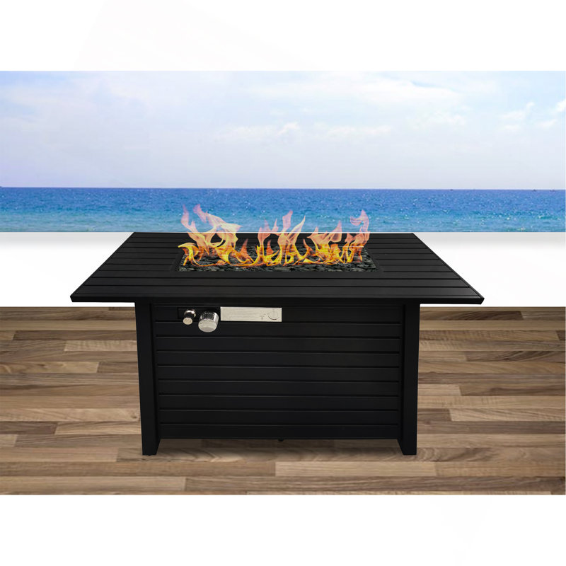 Table de foyer d'extérieur en acier avec couvercle H 25 po x l 42 po (noir)