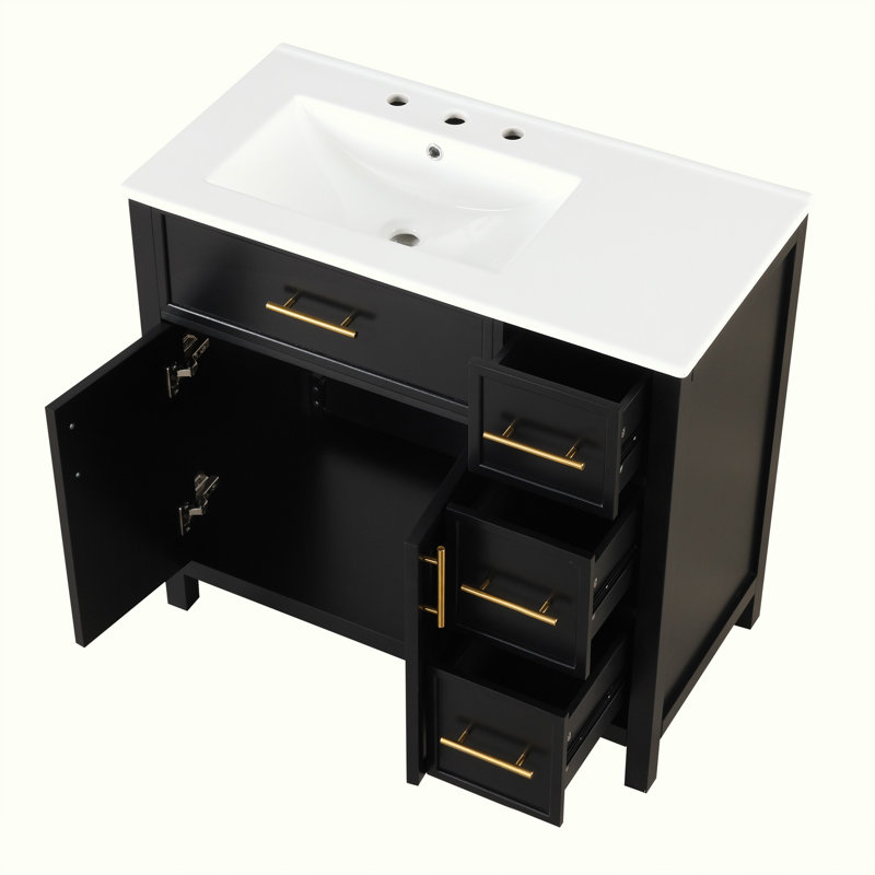 Meuble-lavabo avec lavabo et armoire avec tiroirs, Noir, noir, noir, noir