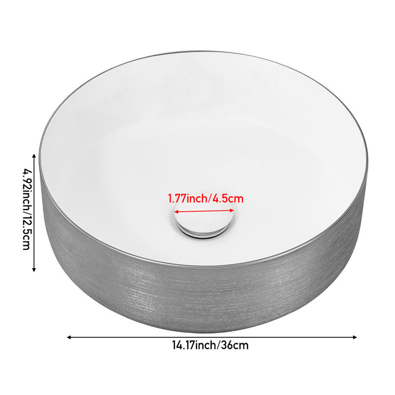 East Urban Home 360mm L x 360mm W Natural Ceramic Circular Sink, Gray