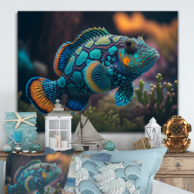 «Virgile Beautiful Mandarin Fish in Shades of Blue II», reproduction sur toile