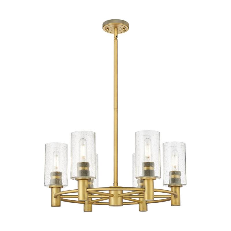 Lustre suspendu 6 lumières Crown Point, Laiton brossé, Grainé
