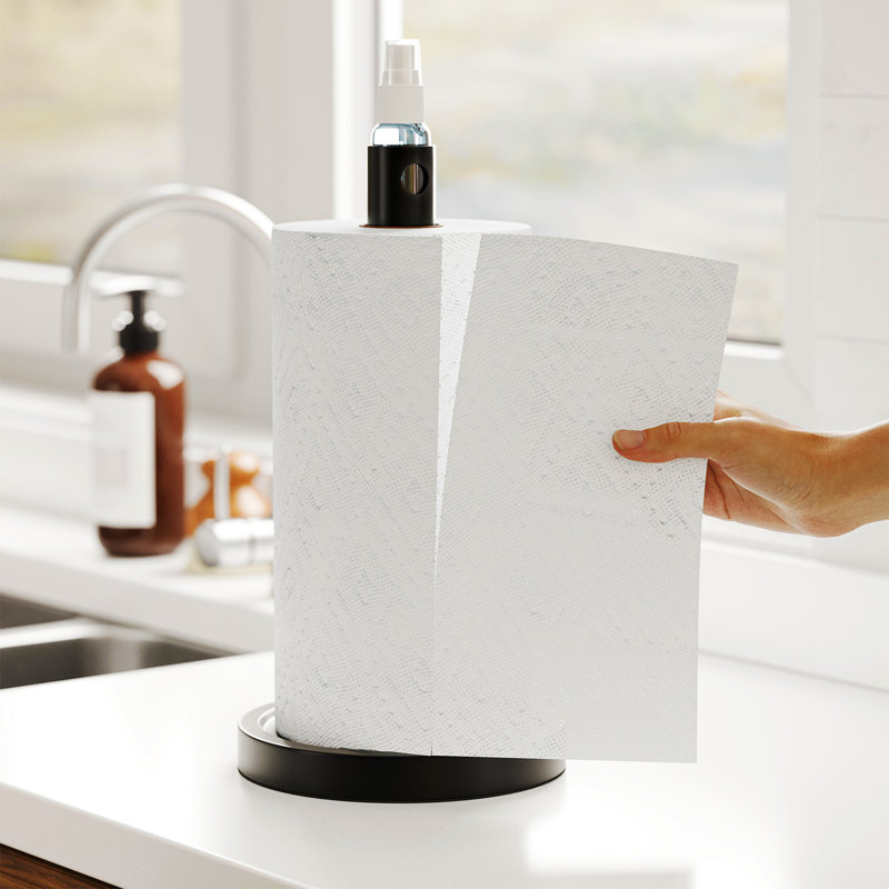 Porte-essuie-tout 2 en 1 avec vaporisateur, comptoir ou support sous l'armoire pour la cuisine et la salle de bain, Noir