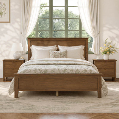 Modern Farmhouse Platform Bed with Solid Wood Legs