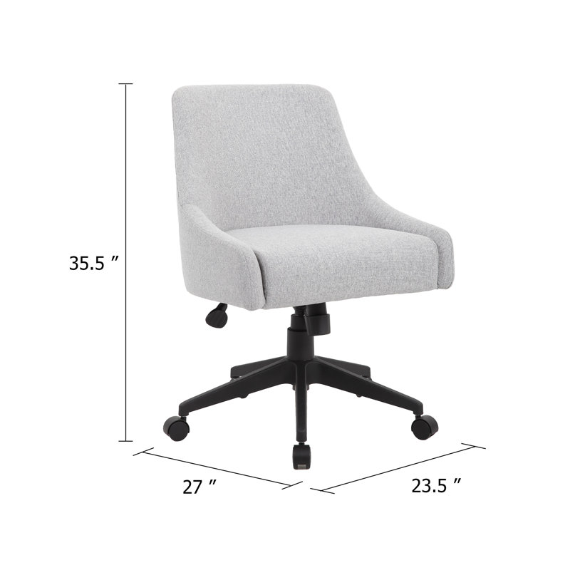Chaise de bureau pivotante Boki, lin gris clair, dossier courbé et rembourré
