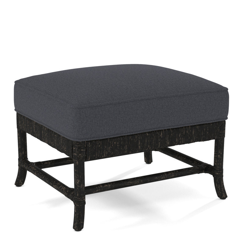Lafayette Ottoman, Blue and Gray and Beige Stripe; 0229-66, Antique Black