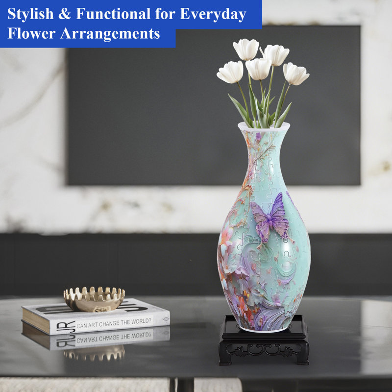 3D Puzzle Vase for Adults,Puzzle Planter Pot for Women,3D Art Jar Puzzles for House Flowers Arrangements and Home Decoration(Pink Butterfly)