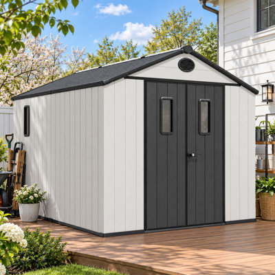8x10 ft. Resin Outdoor Storage Shed with Floor and Double Doors for Garden Patio Furniture and Tools