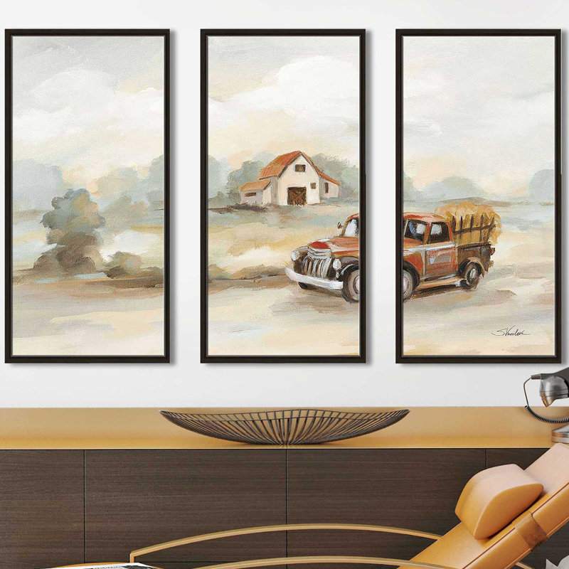 «The Old Farm» par Silvia Vassileva, peinture sur toile flottante 3 pièces, L 52,5 po x H 33,5 po