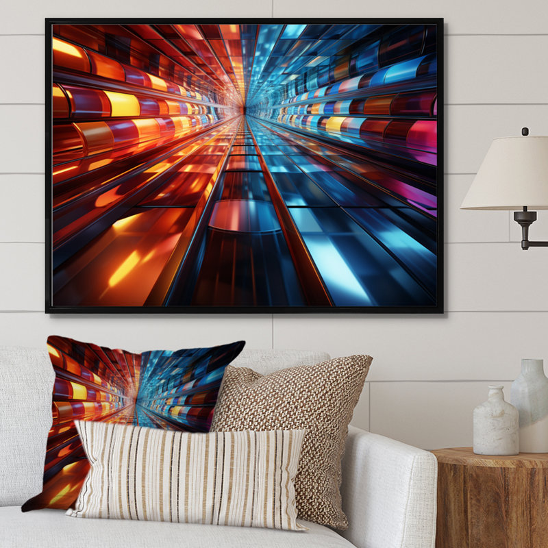 «Colorful Tunnel Abstract Dimensions Bold», impression sur toile, Cadre flottant noir, H 34 po x l 44 po x P 1,5 po