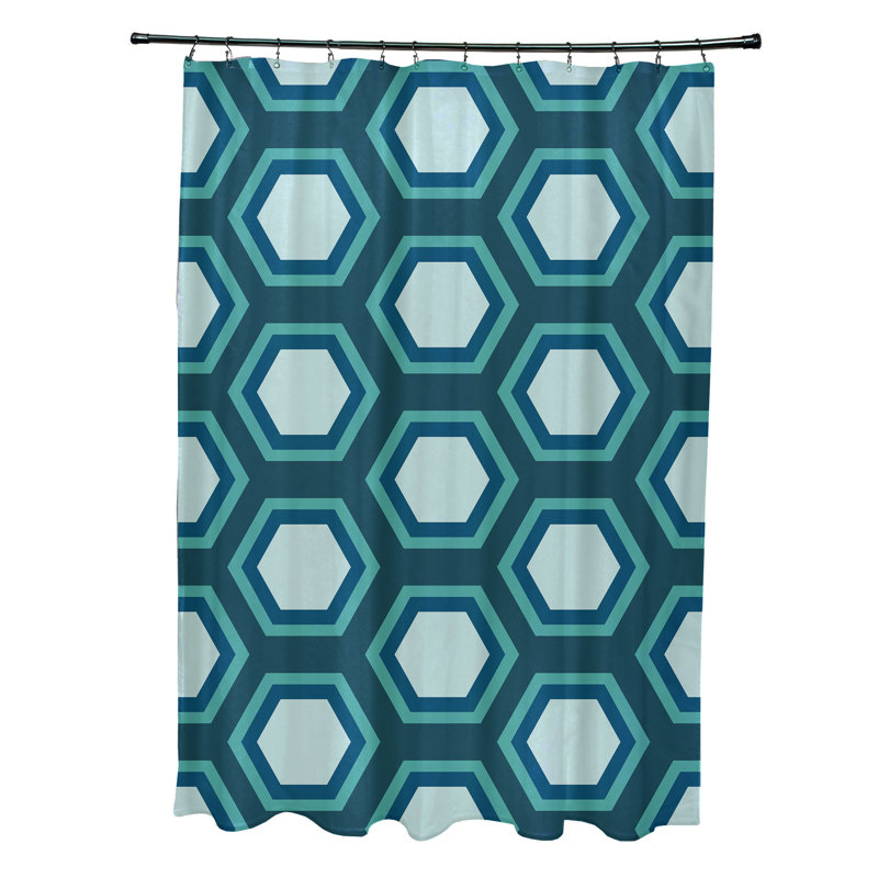 Rideau de douche simple à motif géométrique Joshi, Bleu sarcelle/turquoise