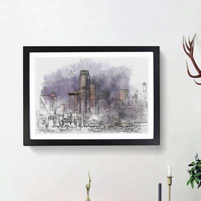 Dallas Texas Skyline at Dusk in Abstract - Picture Frame Graphic Art Print
