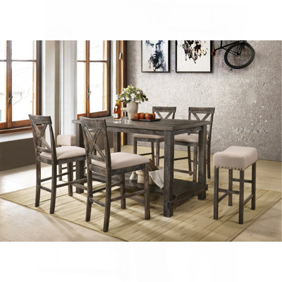 Martha II Weathered Gray Finish 7 Pcs Counter Height Dining Room Set by One Allium Way