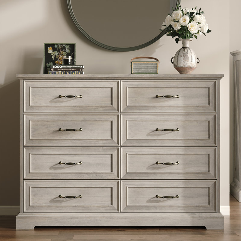 Farmhouse 8-Drawer Tall Dresser, Vintage Modern Storage Cabinet & Wide Chest, Multi-Functional for Bedroom Living Room