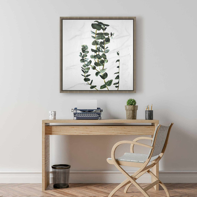 Toile encadrée avec tiges d'eucalyptus | Décoration de chambre à coucher botanique