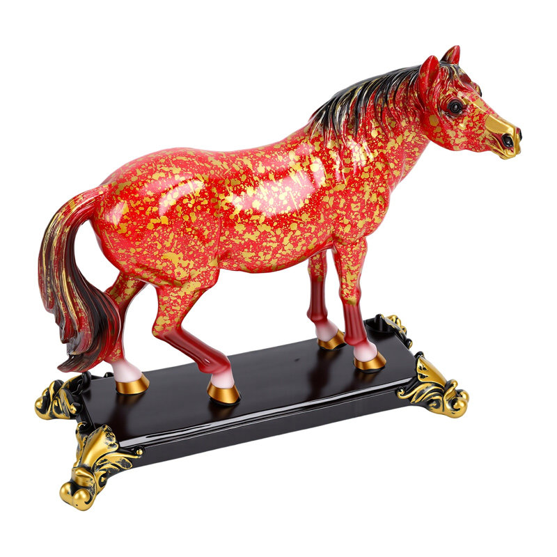 Statue de cheval en résine à finition lisse pour décoration de salon bureau à pois rouges