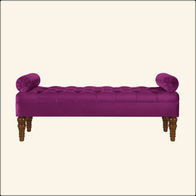 Velvet Long Bed Bench For Bedroom,Upholstered Window Bench With Tufted Button,Entryway Bench,Bolster Bench For Living Room by House of Hampton