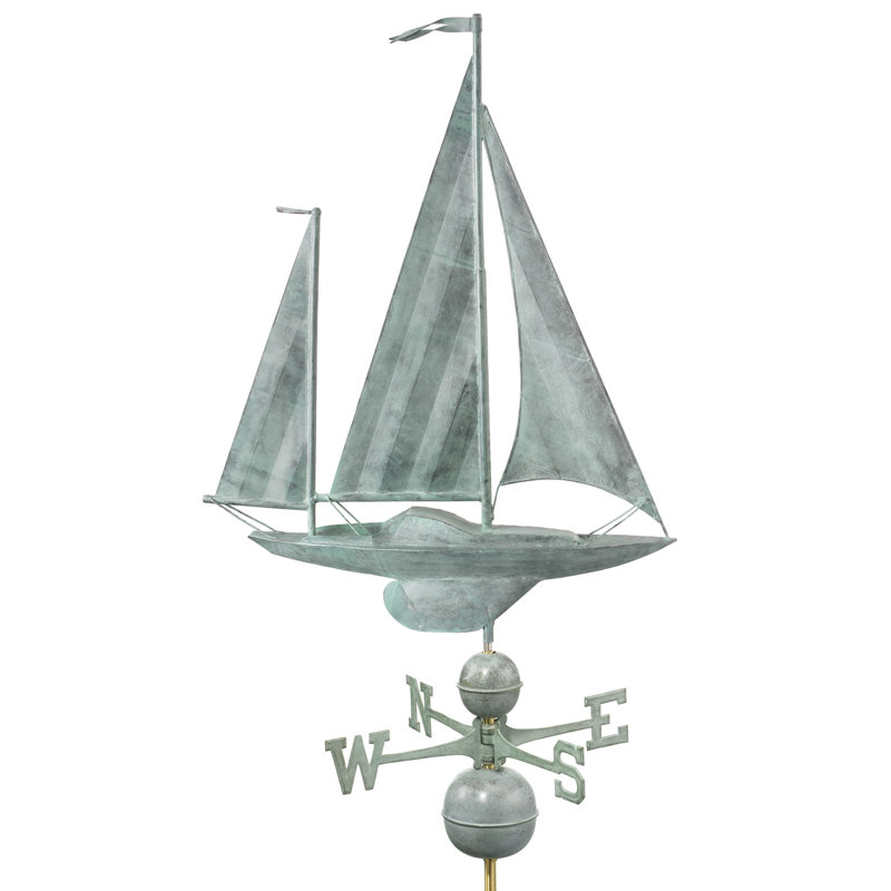 Sailboat H Metal Nautical & Beach Weathervane, Polished Copper, 28"L x 40"H x 4"W