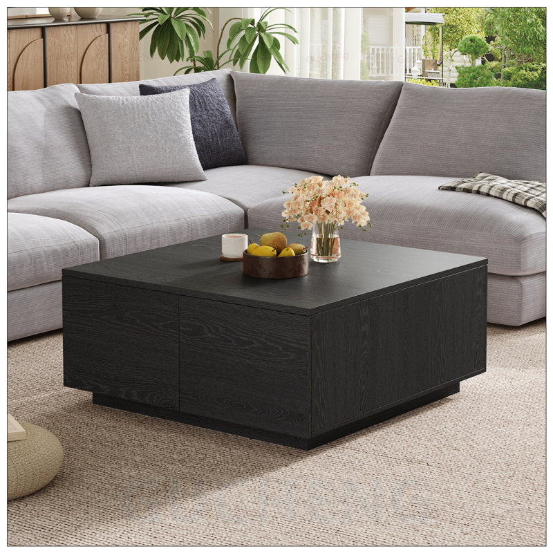 Table basse carrée avec 4 tiroirs, rangement spacieux, finition classique et fabrication en bois robuste pour les salons modernes