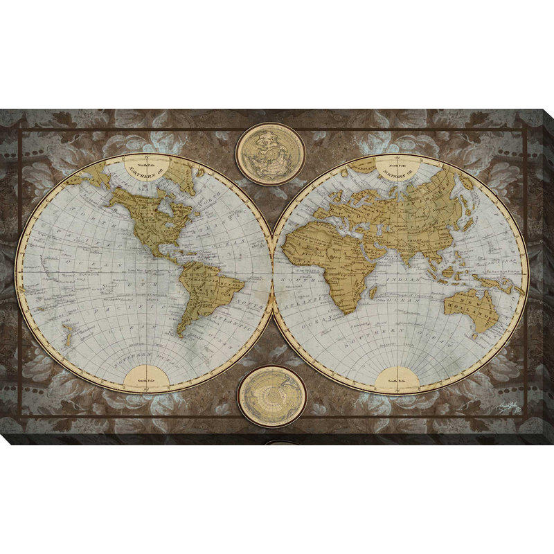 «World Map», impression, H 18 po x l 30 po x P 1 po, Toile tendue