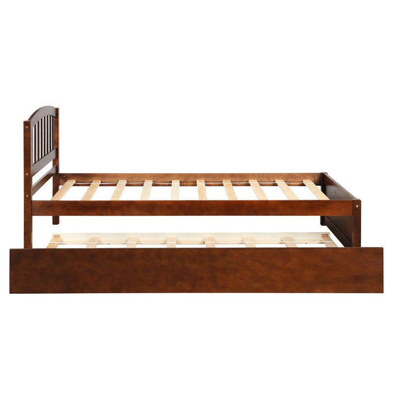 Lit plateforme simple en noyer avec lit gigogne convertible - Structure en bois de taille polyvalente et chambre élégante