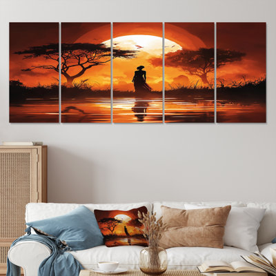 «Orange African Journey In The Sahara Desert V», ensemble d'art mural paysage africain