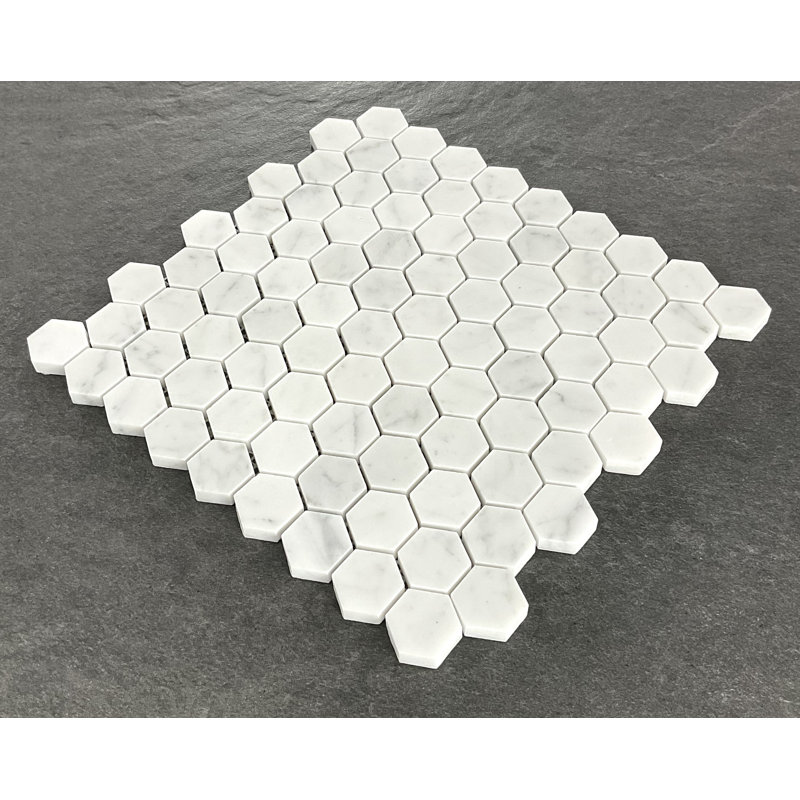 1.25" x 1.25" Honed Honeycomb Marble Mosaic Floor and Wall Tile, White Carrara