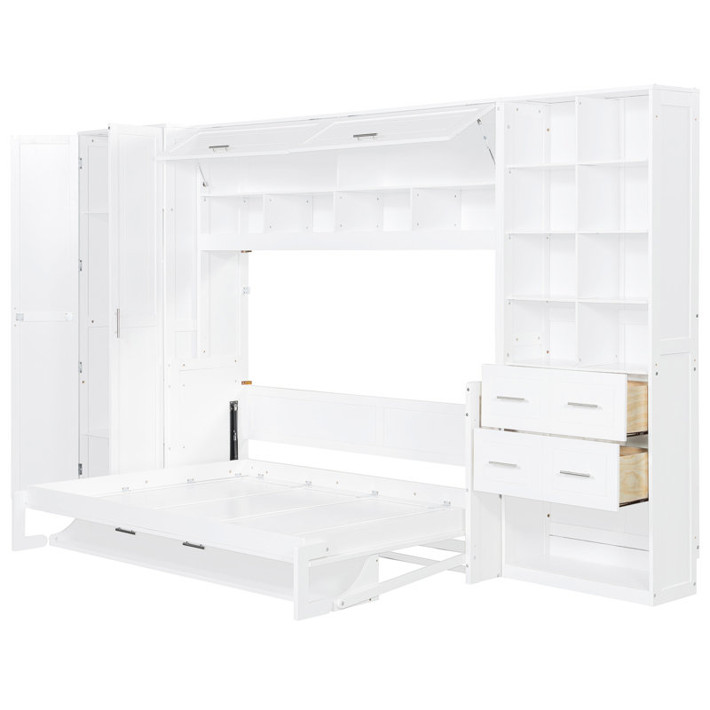 Lit double blanc avec garde-robe personnalisable et tiroirs pour un espace de rangement latéral de la taille d'une chambre à coucher - conception efficace