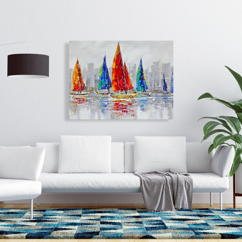 Toile grise de construction | Art de bateaux colorés