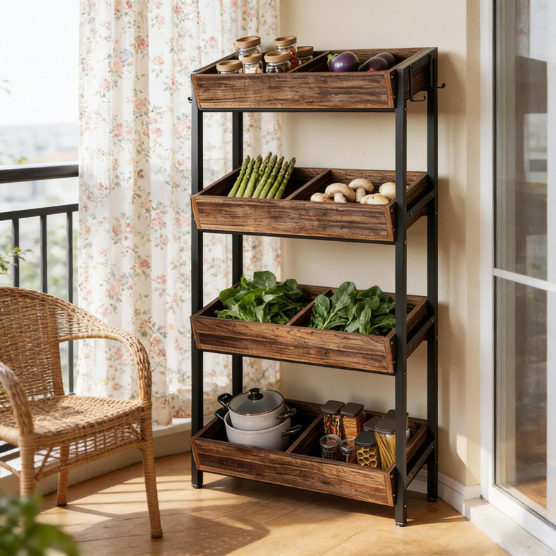 Organisateur de rangement en bois stable, support à fruits et légumes, support à vin