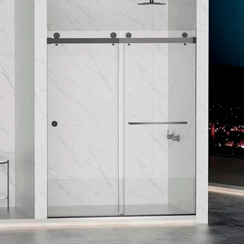 55-59"W X 72"H Frameless Double Sliding Shower Door, 304 Stainless Steel 5/16" (8Mm) Thick Sgcc Tempered Clear Glass. Round Handle With Nano Easy Cleaning Coating