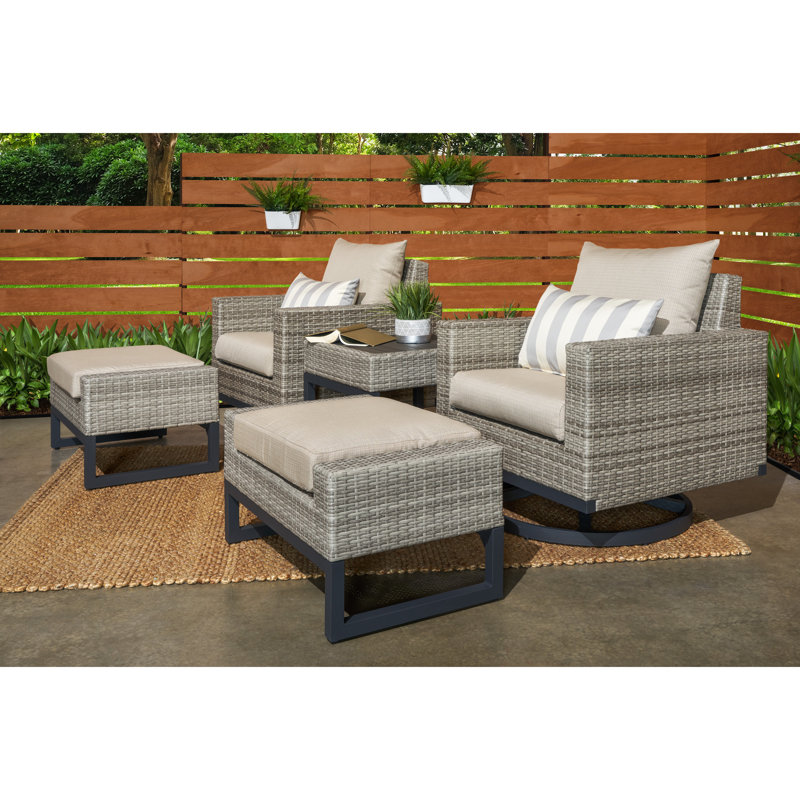 Milo Outdoor 5 - Piece Conversation Set, Gray, Centered Ink Stripe Sunbrella®