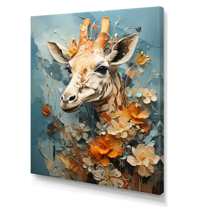 «Blue and beige Giraffe Portrait», art mural sur toile girafe, H 32 po x l 24 po x P 1 po, Toile tendue