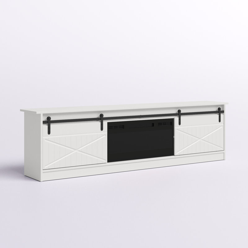 Archie 78.7" Modern TV Stand with Electric Fireplace, High Gloss Finish, Media Storage, White/Black, Yes