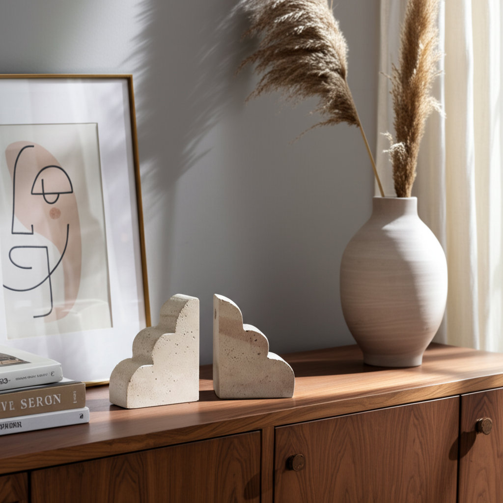 Travertine Cloud Bookends