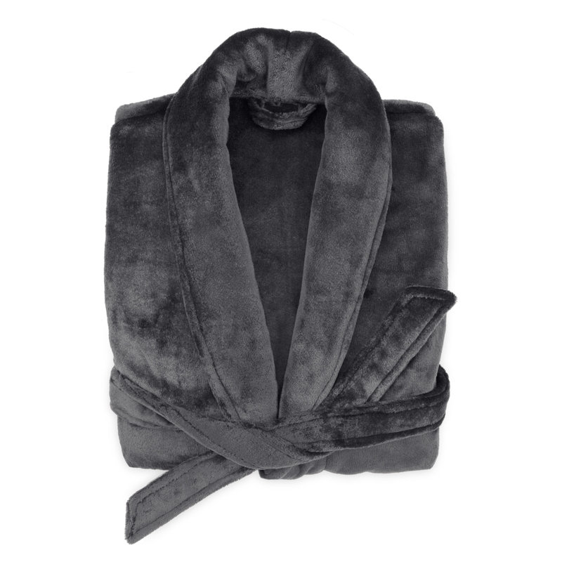 Peignoir mi-mollet en velours avec poches, Anthracite
