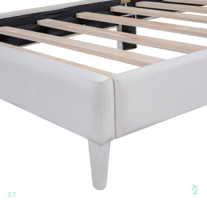 Twin Size Upholstered Cloud-Shape Bed ,Velvet Platform Bed With Headboard,No Box-Spring Needed