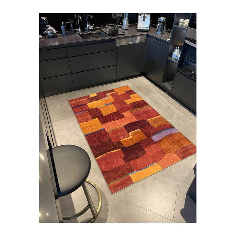 Colorful Rectangle Patterned Woven Base Machine Washable Rug, Rectangle 4'7" x 6'7" Rug Pad Included