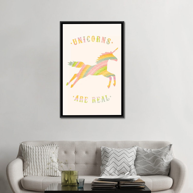 « licornes is real », impression sur toile, Toile avec cadre noir, Pas de tapis, H 48 po x l 32 po x P 1,5 po